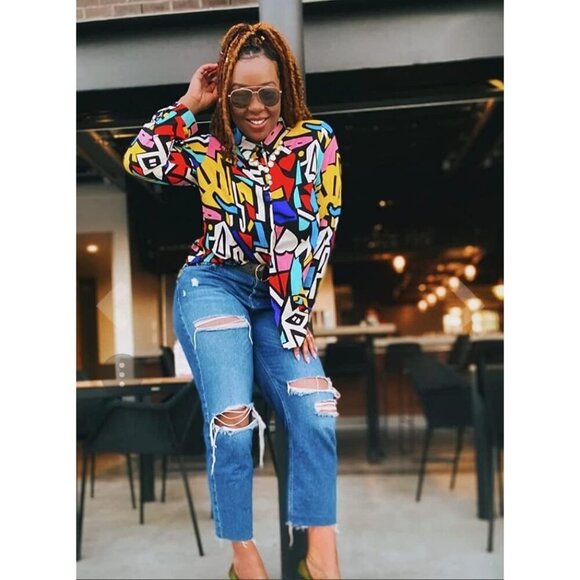 Women Red Blouses  Fashion, Long Sleeve Button Down Shirts Dressy Casual Tops - Picture 4 of 9